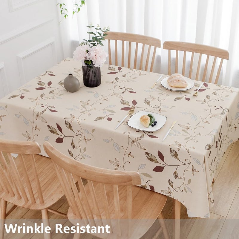 TruDelve Heavy Duty Vinyl Tablecloth Beige Plastic Table Cloth Waterproof Wipeable Oilcloth Tablecloths for Rectangle Tables (54'' x 72'', Leaves) - Image 3